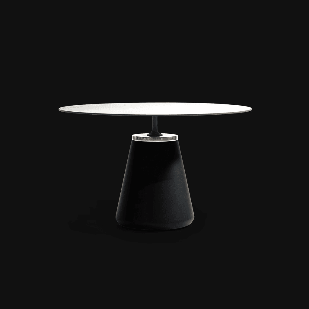 Black cosmetic product bottle against a dark background